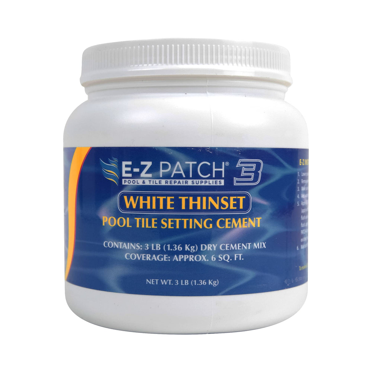 E-Z Patch 3 thinset cement bag for pool tile setting, white finish, compact 3lb package.