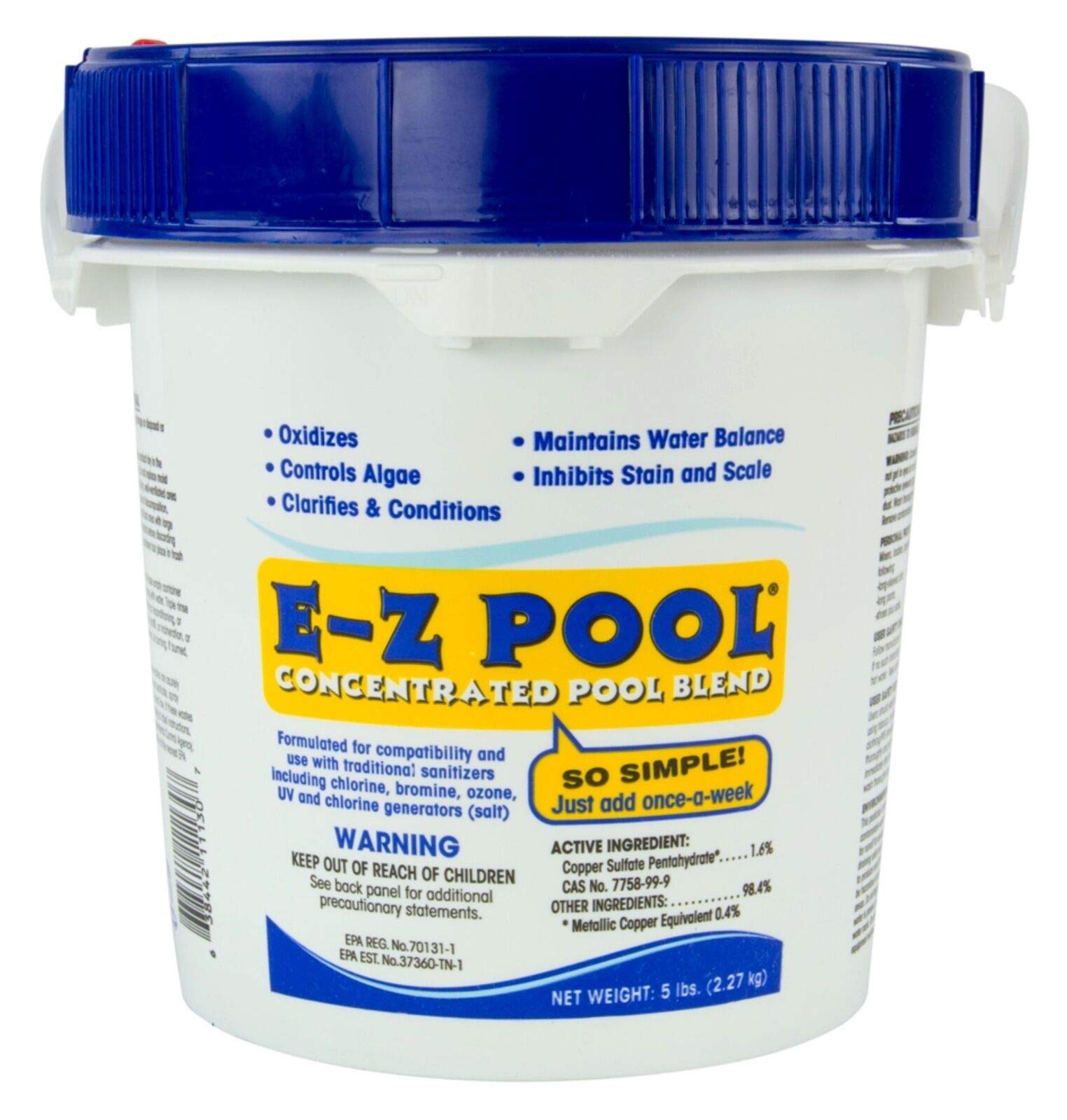 EZ Pool 5 lb bucket for weekly pool care that oxidizes, clarifies, and balances water.