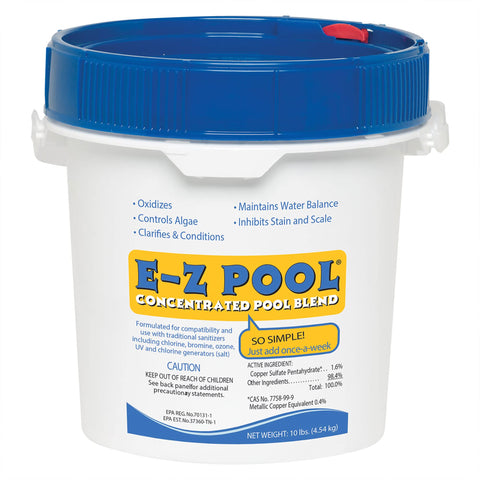 E-Z Pool weekly all-in-1 bucket simplifies maintenance for clearer, balanced pool water.