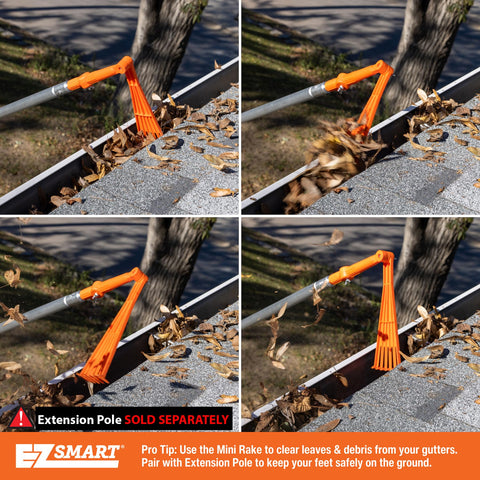 EZ SMART Mini Rake Head adjustable angles reach under roof edges.