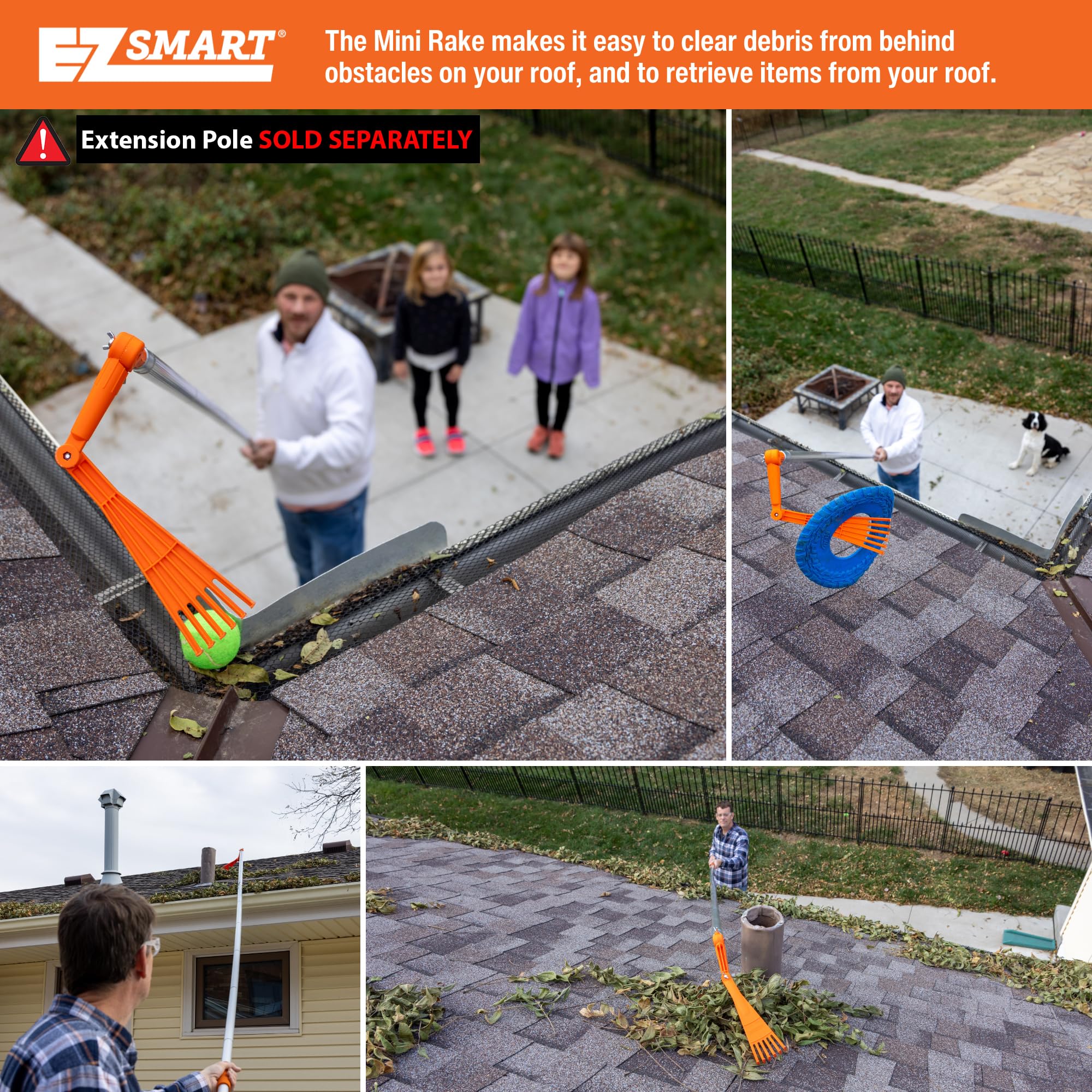 EZ SMART Mini Rake Head doubles as gutter, roof, and garden tool.