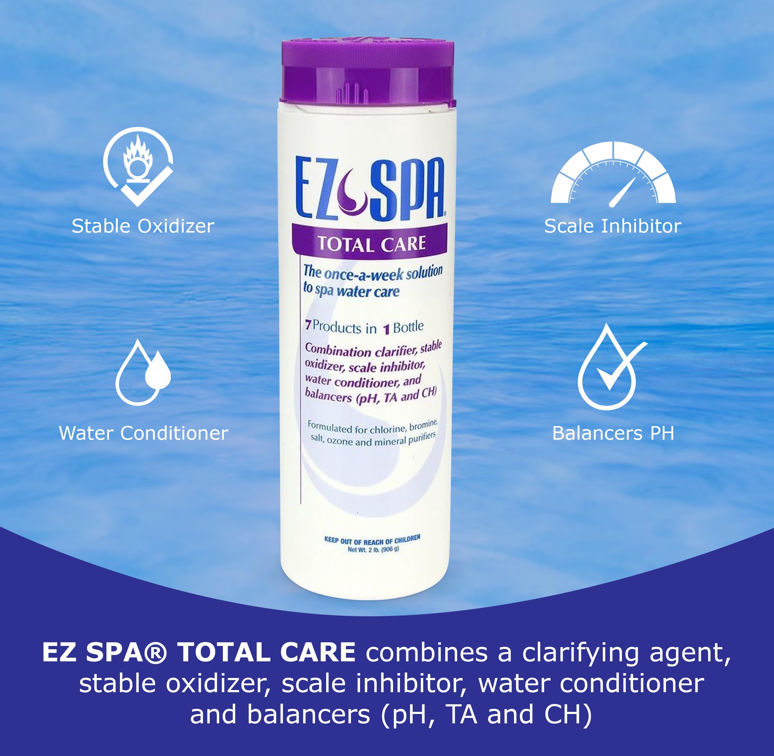 EZ Spa test strips measure alkalinity for weekly adjustments