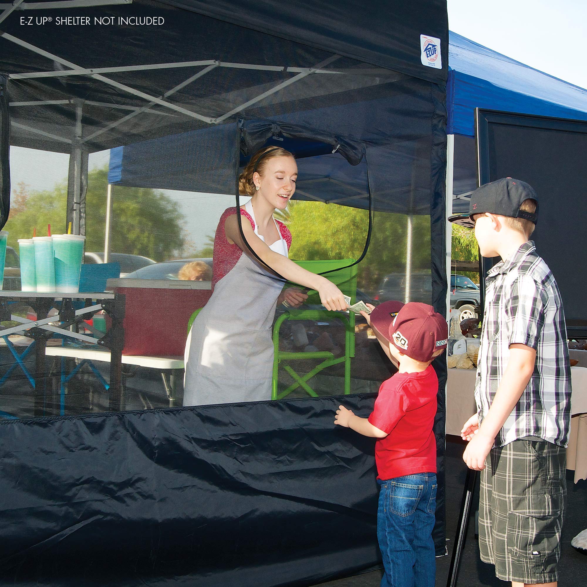 E-Z UP mesh sidewall provides airflow while keeping crowds comfortable.