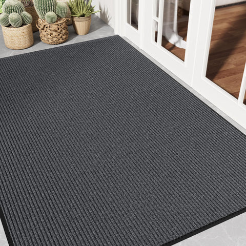 EZ2LIVE front door mat 4x6 grey absorbs dirt and protects floors at busy entrances.