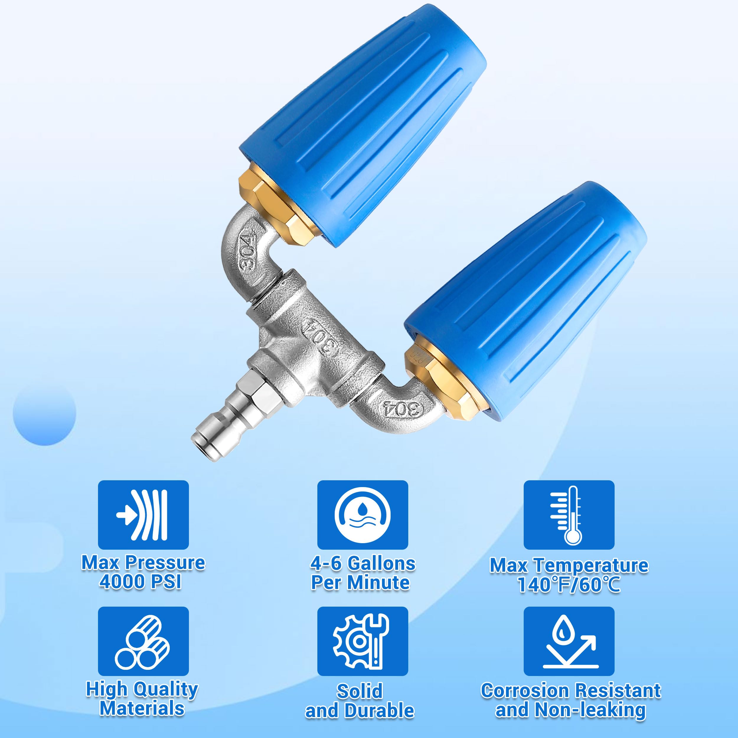 EZALOR Dual Turbo Nozzle twin nozzles deliver steady, wide spray for large areas.