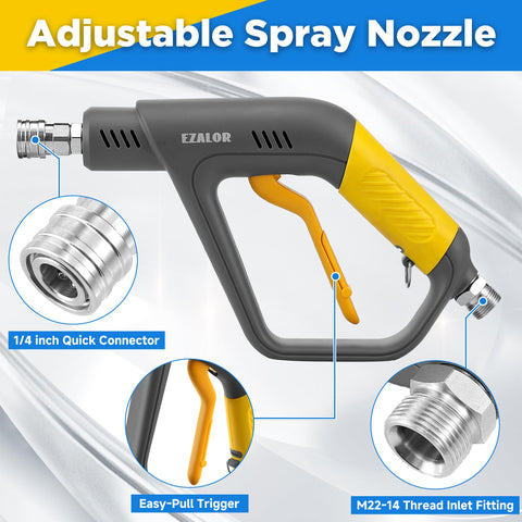 EZALOR ergonomic gun grip offers comfortable use during long washes.