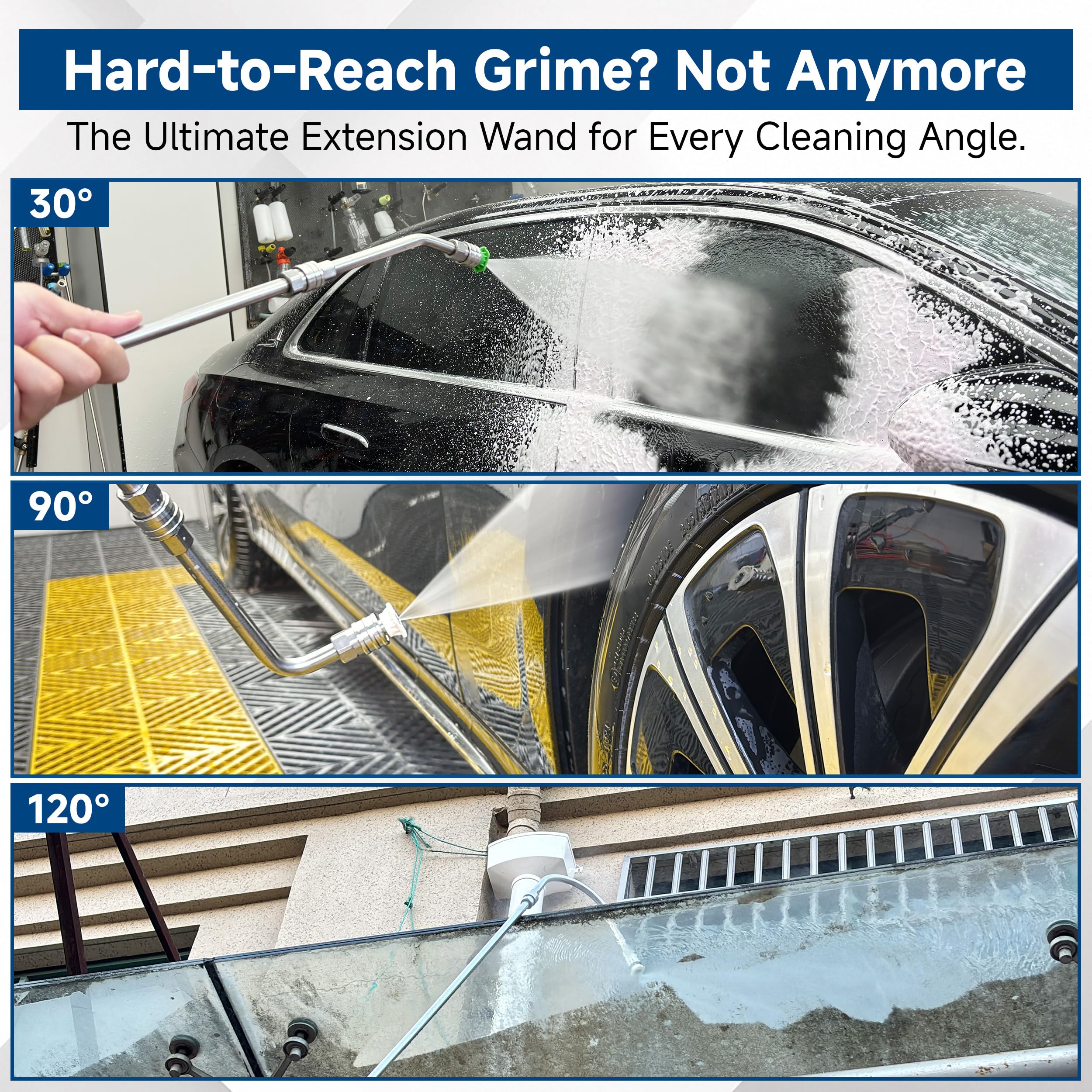 EZALOR extension wand 90-degree reaches tight roof edges safely