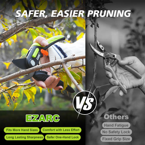 EZARC pruning shears in use cutting a fruit branch and shoot