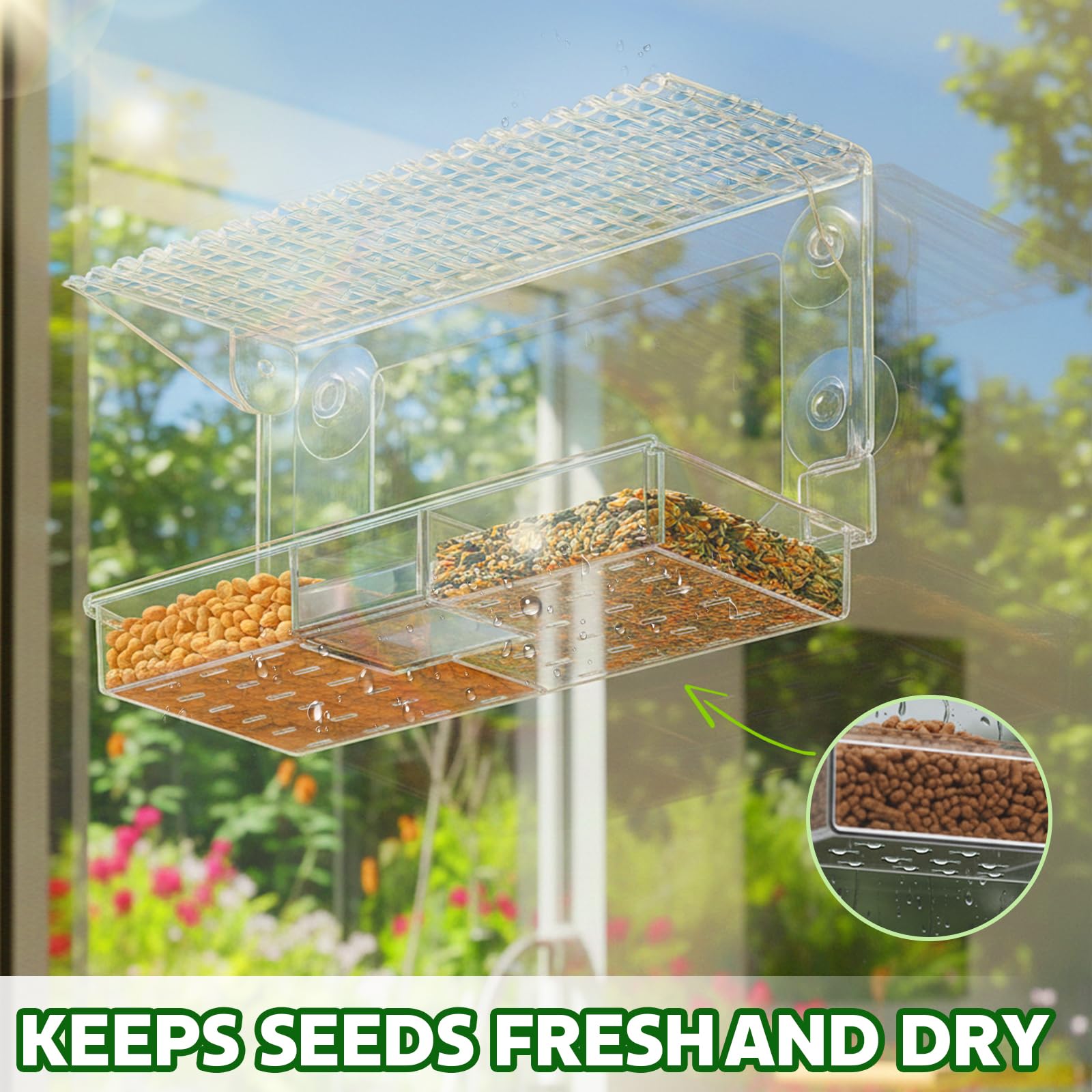EZIYIN acrylic feeder lets you observe birds clearly, rain or shine