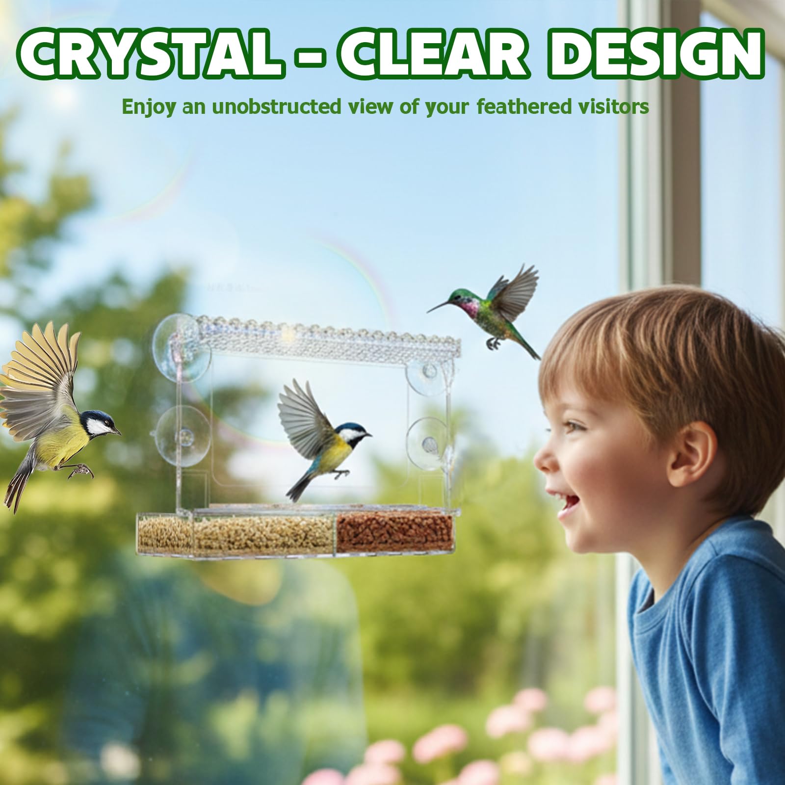EZIYIN window feeder with four suction cups stays put during busy feeding