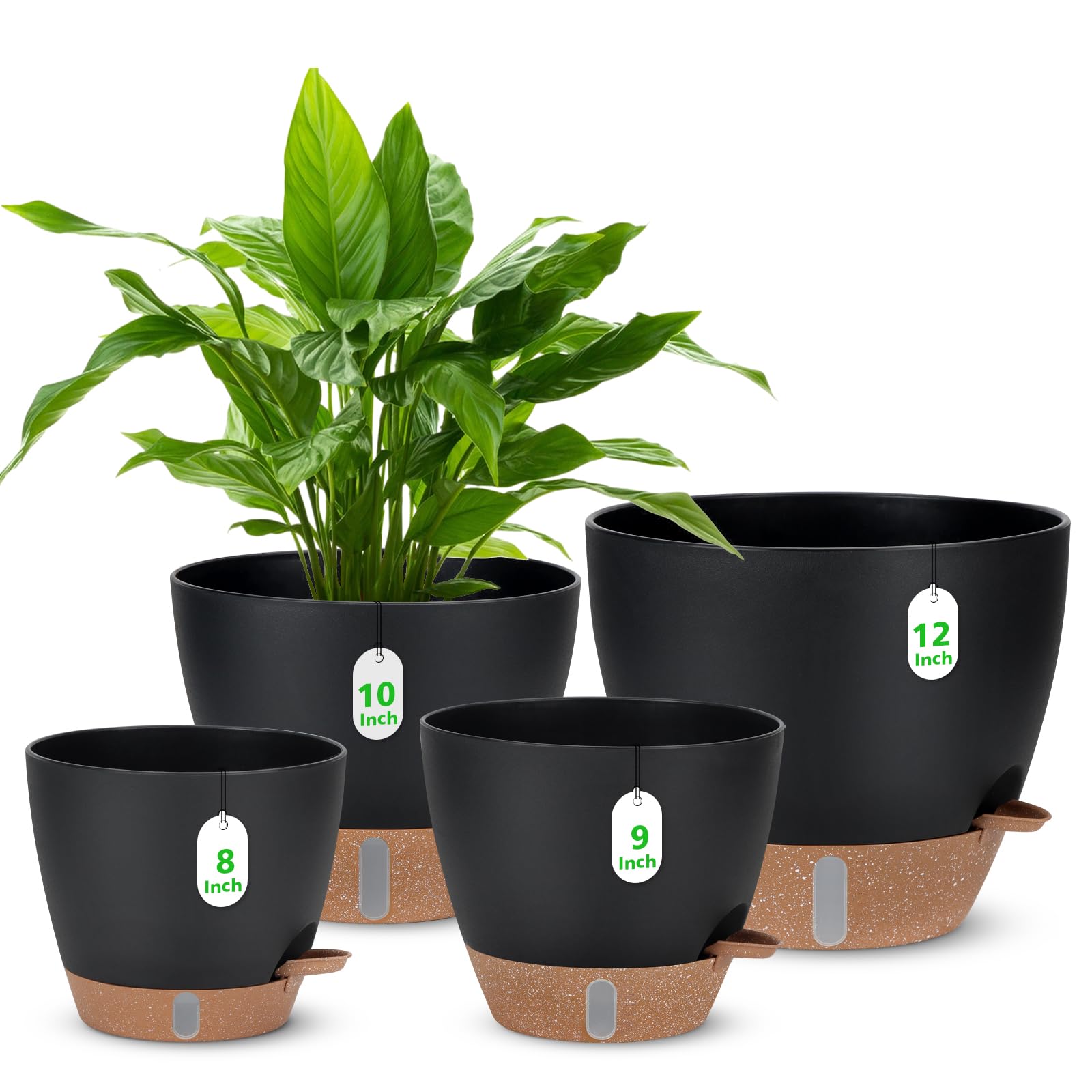 Ezmixcoop 12-inch self-watering pot with water level indicator for reliable indoor plant care.