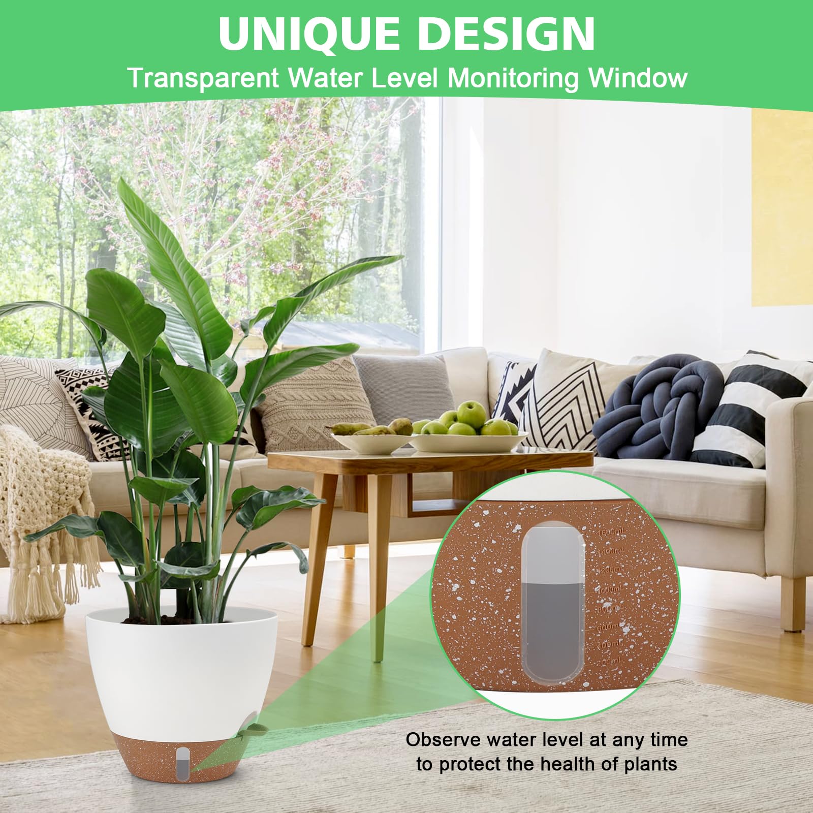 Removable deep reservoir and saucer in Ezmixcoop pot for cleaner watering