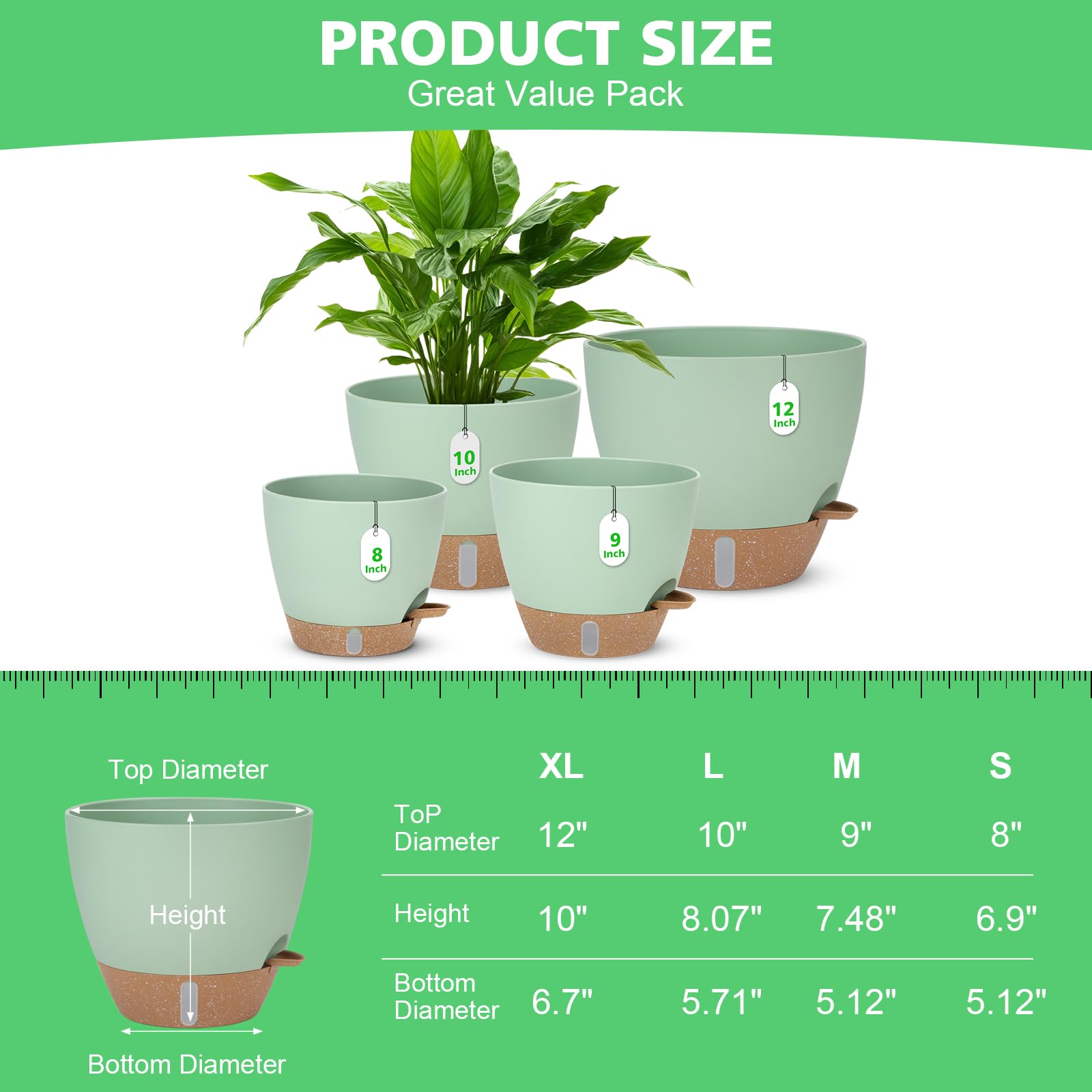 Ezmixcoop 10-inch green self-watering pot maintaining moisture for medium plants
