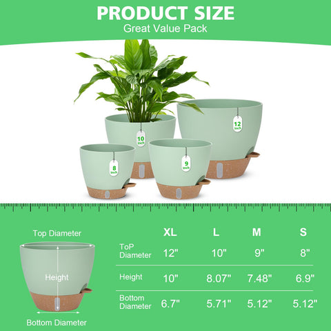 Ezmixcoop 10-inch green self-watering pot maintaining moisture for medium plants