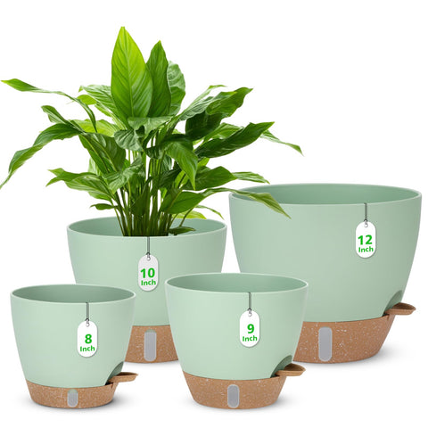 Ezmixcoop 12-inch green self-watering pot for larger indoor plants with water indicator