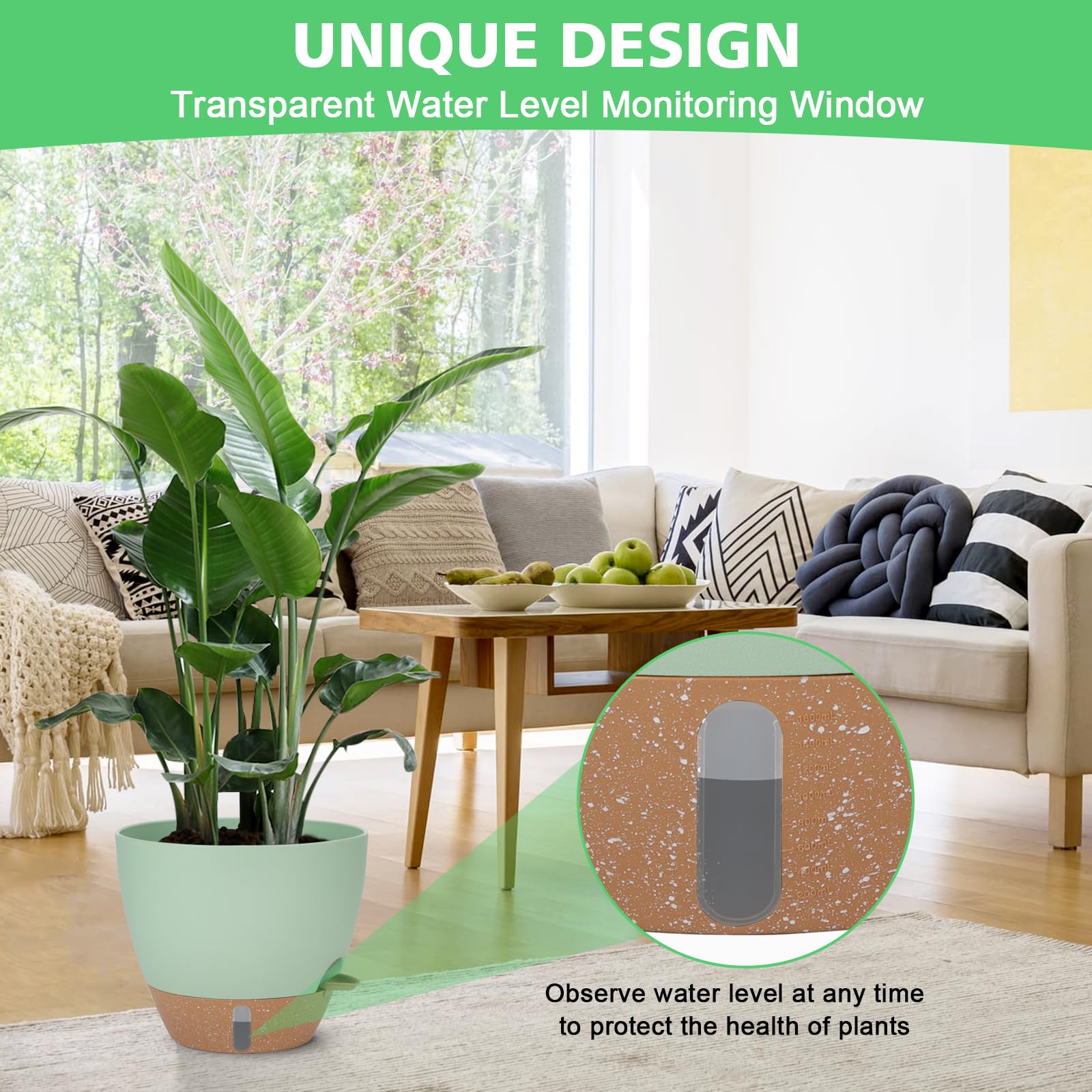 Ezmixcoop 8-inch green self-watering pot with indicator for easy root watering
