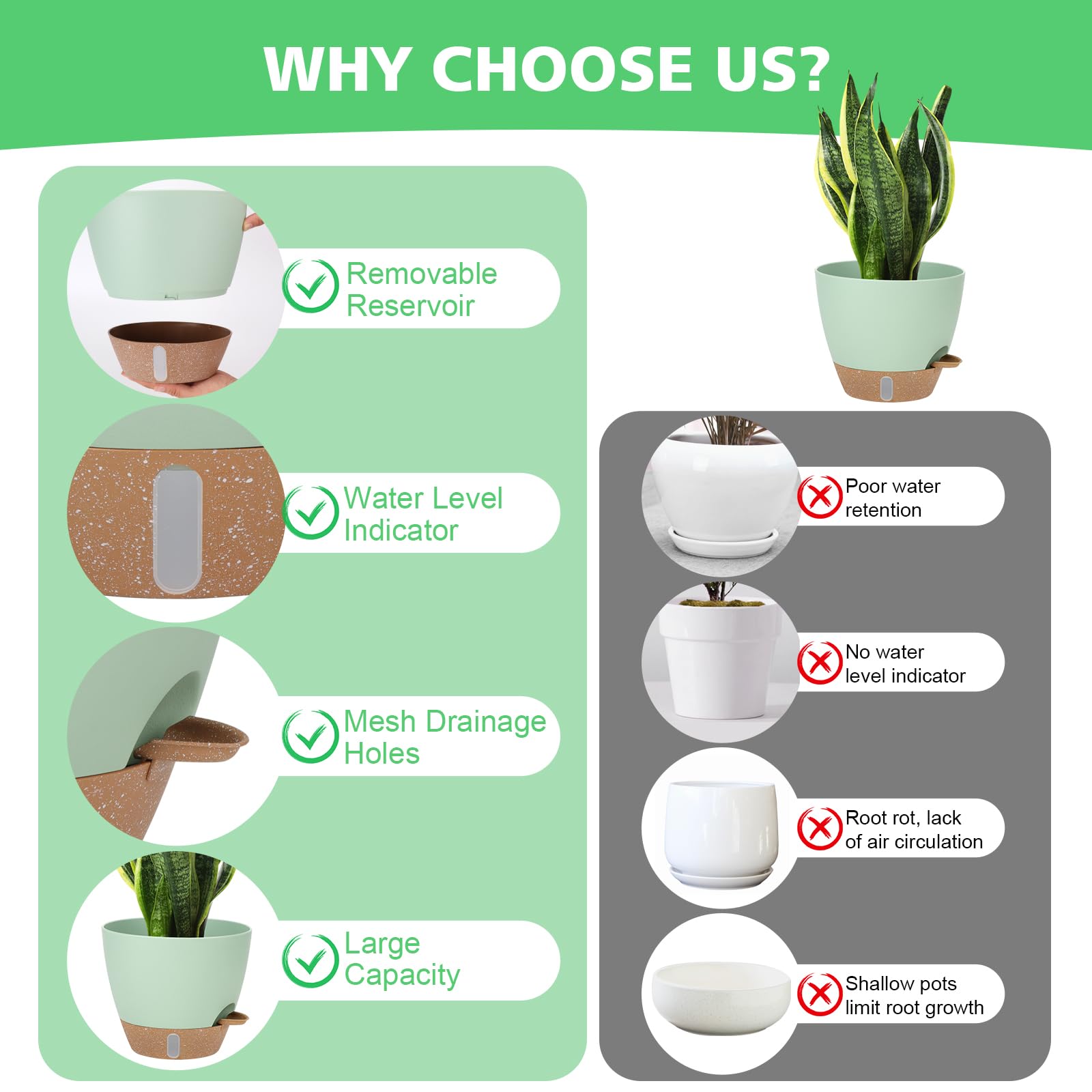 Ezmixcoop 9-inch green self-watering pot with ample reservoir for thriving roots