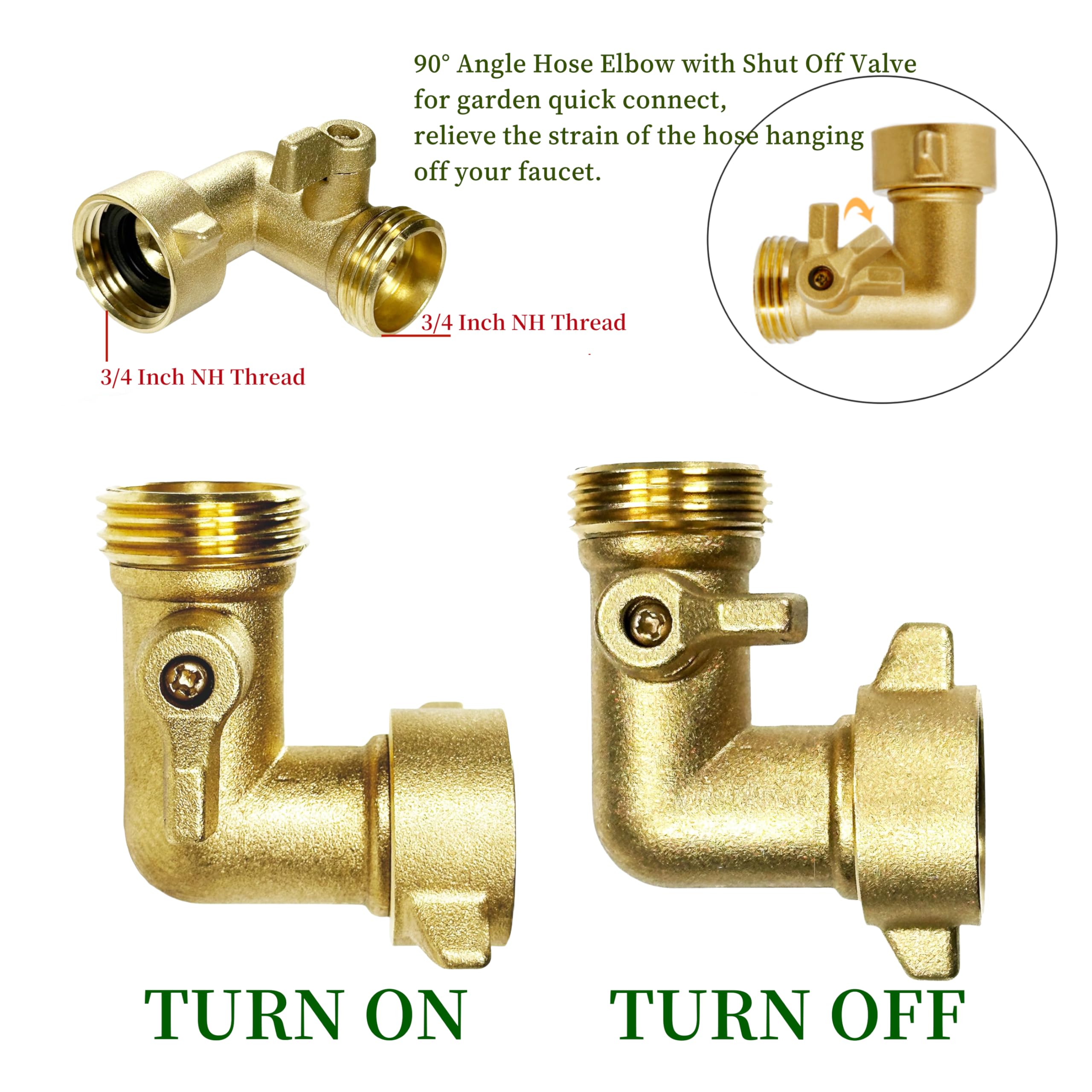 EZtar brass elbow with shut-off valve prevents leaks during garden tasks.