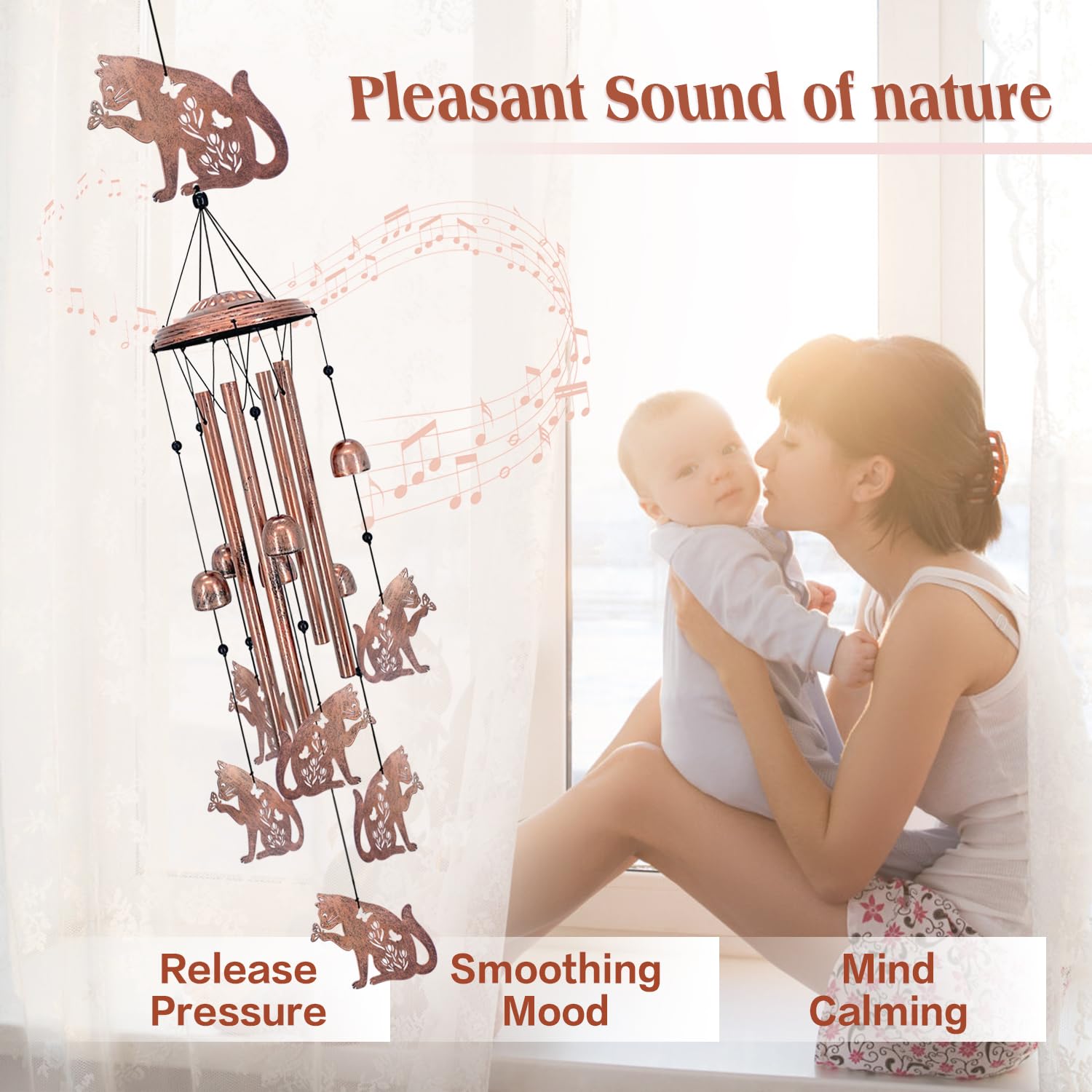 EZTZEN cat wind chime patio invites relaxing evenings with gentle music.