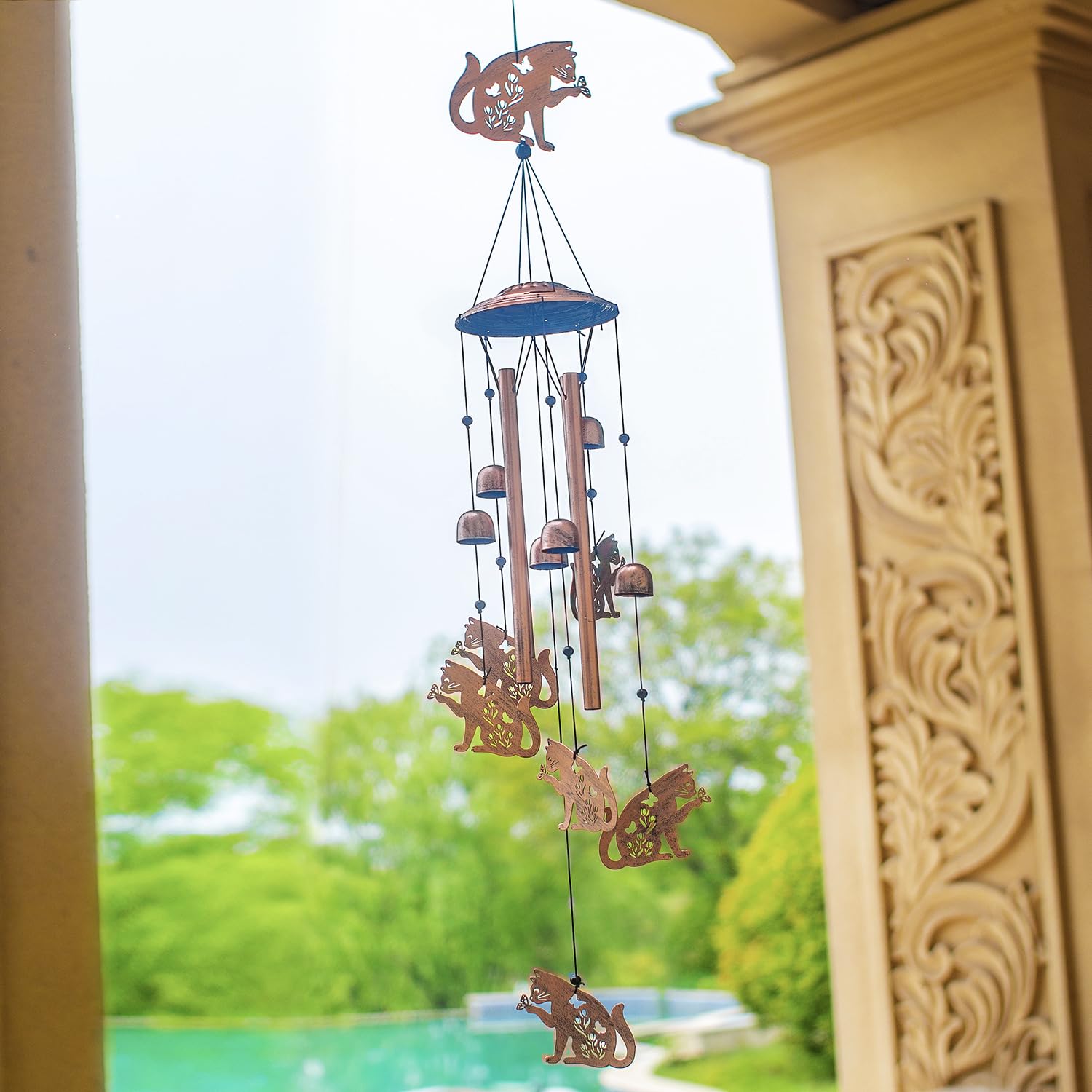 EZTZEN cat wind chime porch hanging offers long 37 inch length.