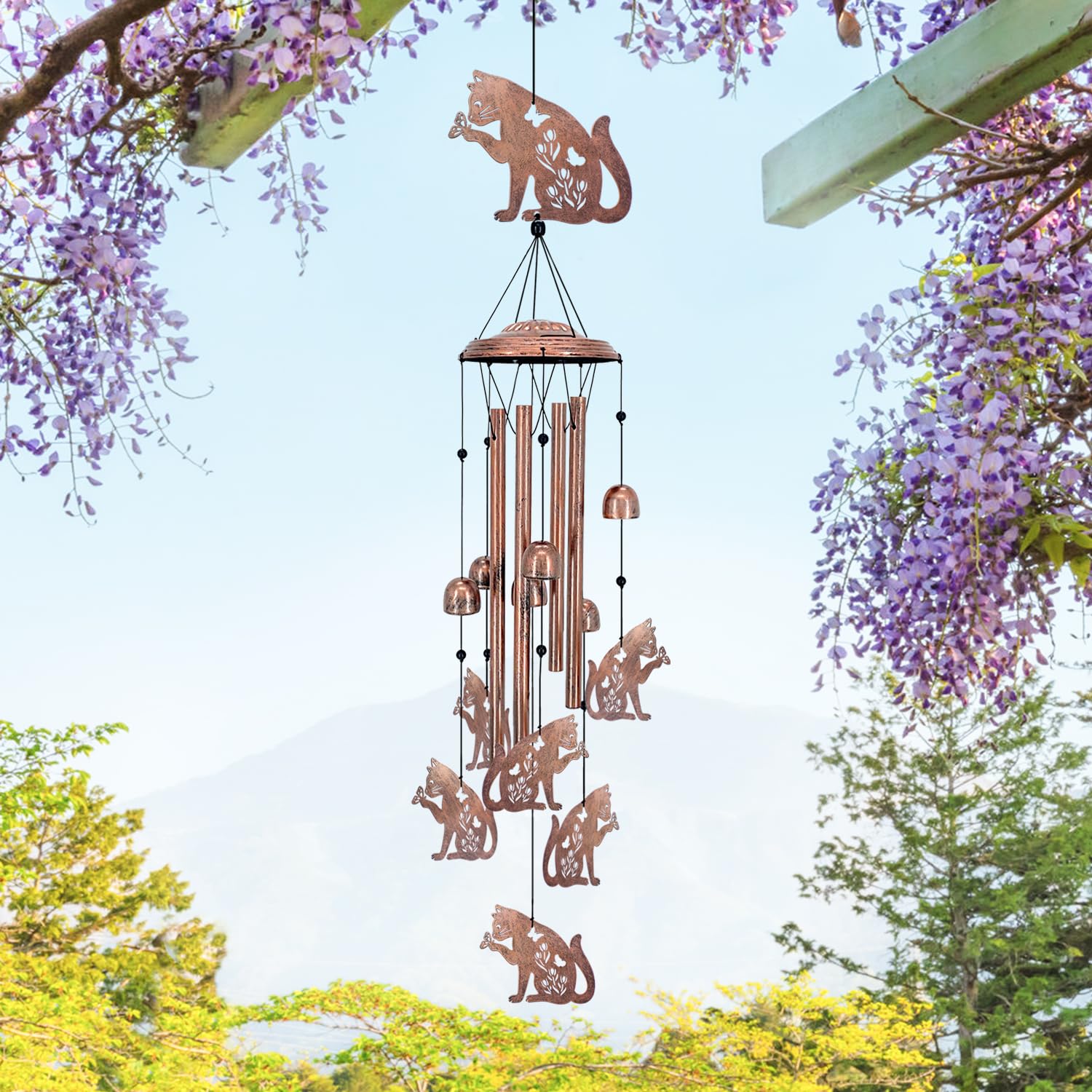 EZTZEN cat wind chime yard decor withstands weather for year-round display.