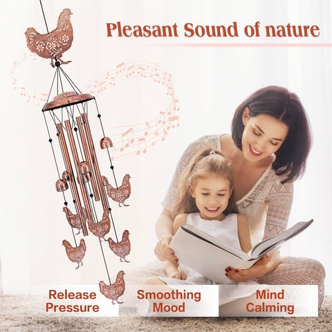 EZTZEN chicken wind chimes close-up highlights durable metal plates.