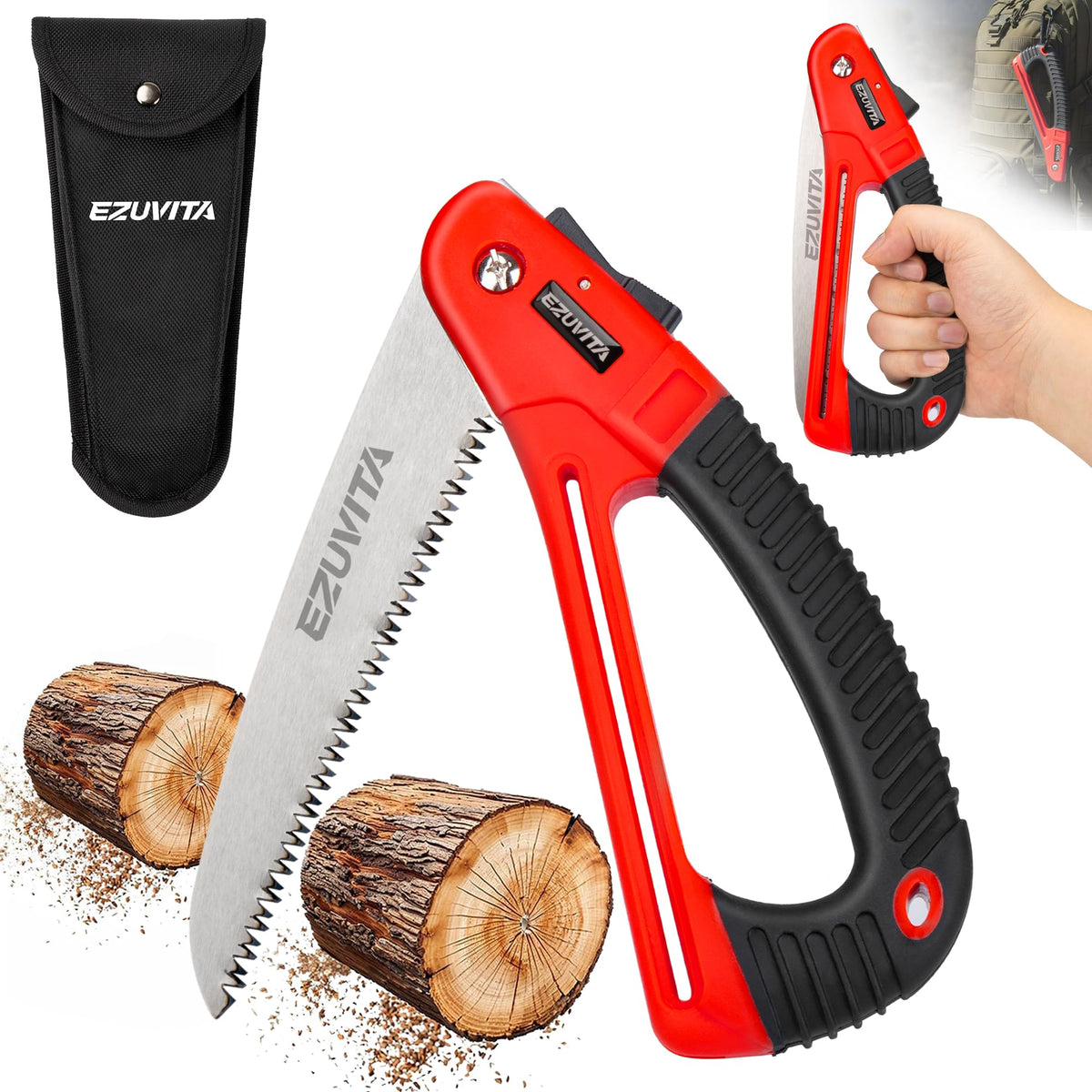 EZUVITA 7-inch folding saw with triple-cut teeth for clean cuts in wood