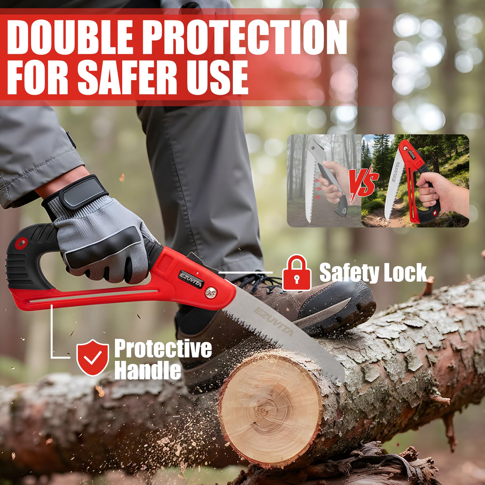 EZUVITA folding saw with ergonomic curved TPR handle for secure grip