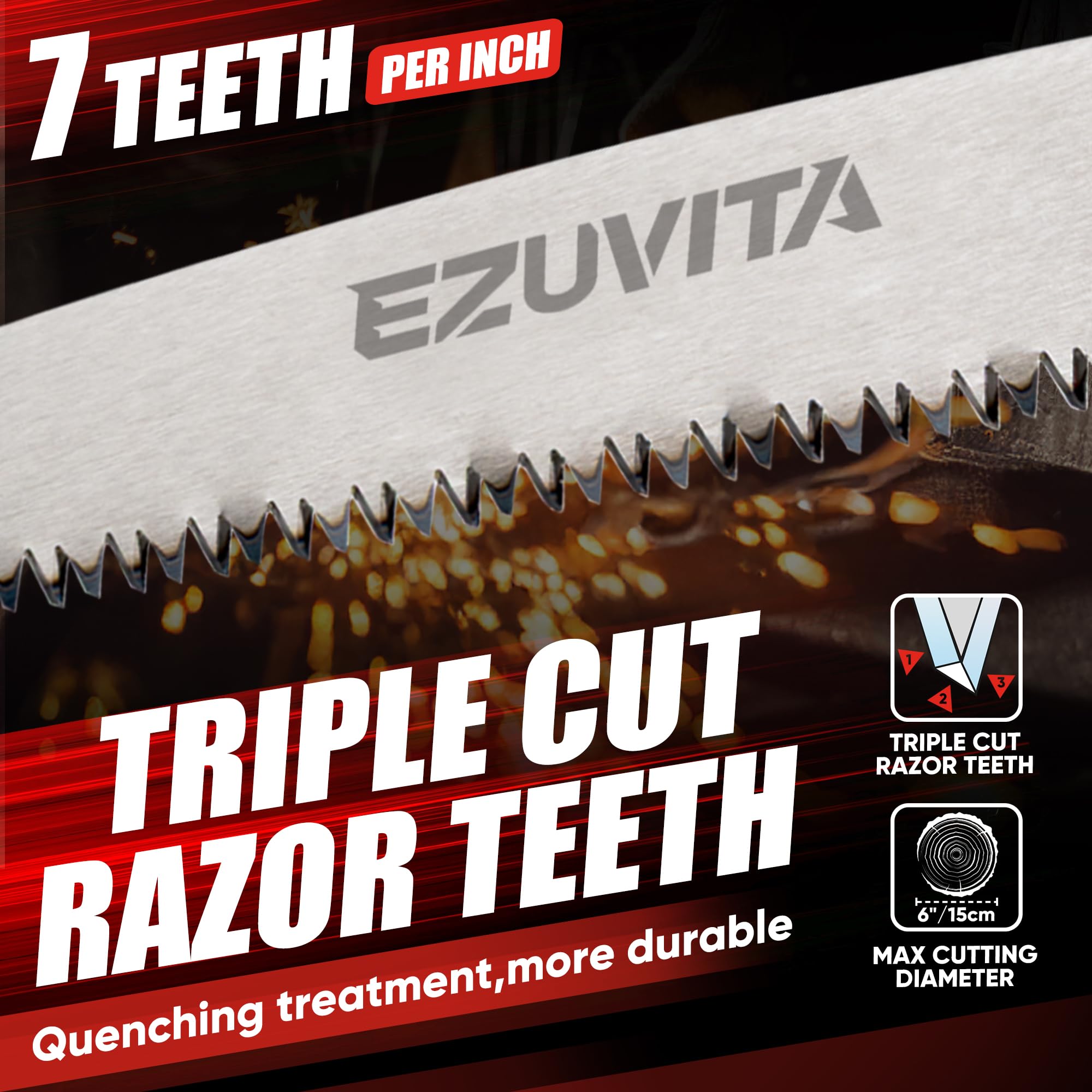 EZUVITA folding saw showing secure lock mechanism preventing blade closure