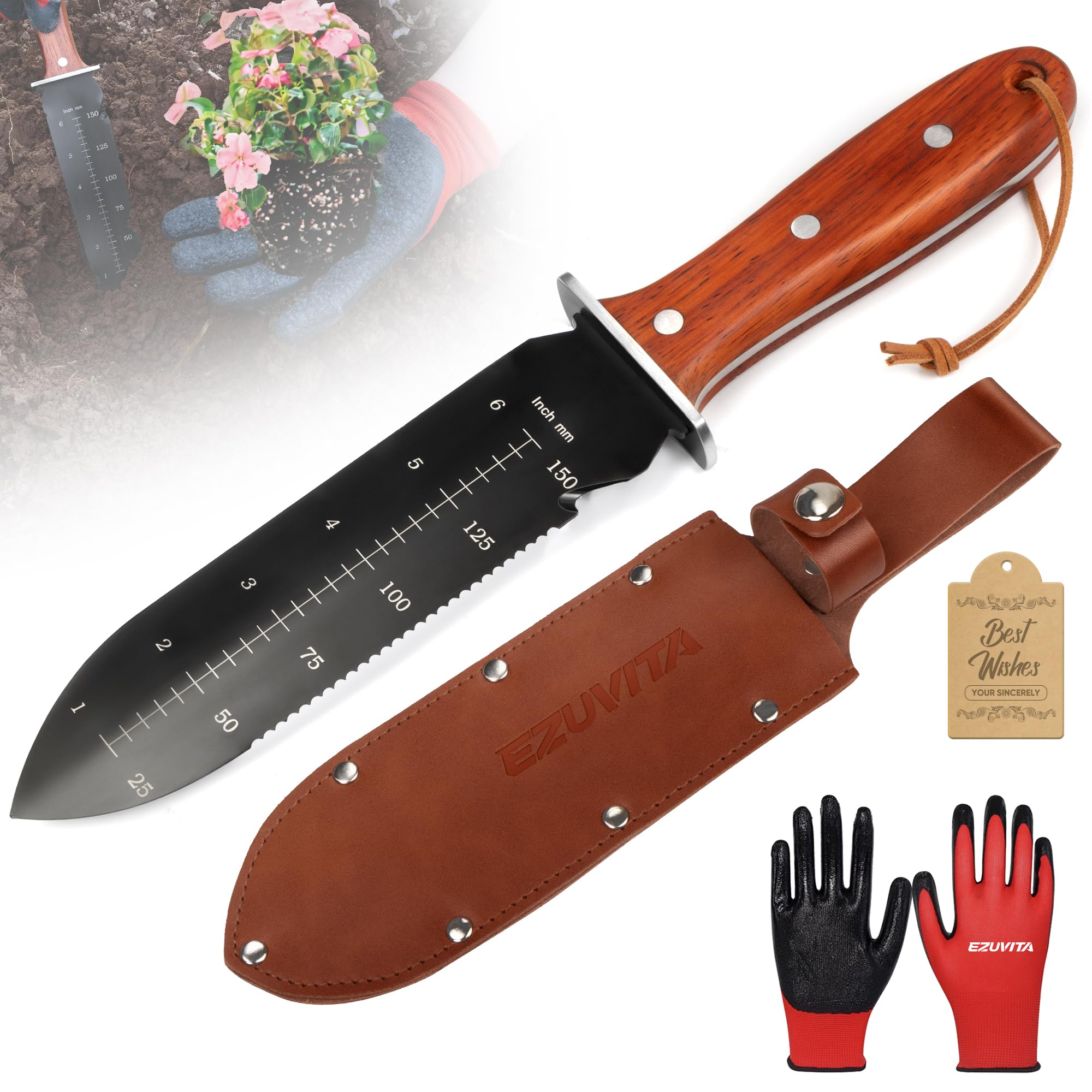 EZUVITA Hori Hori garden knife blade profile for precise soil cuts