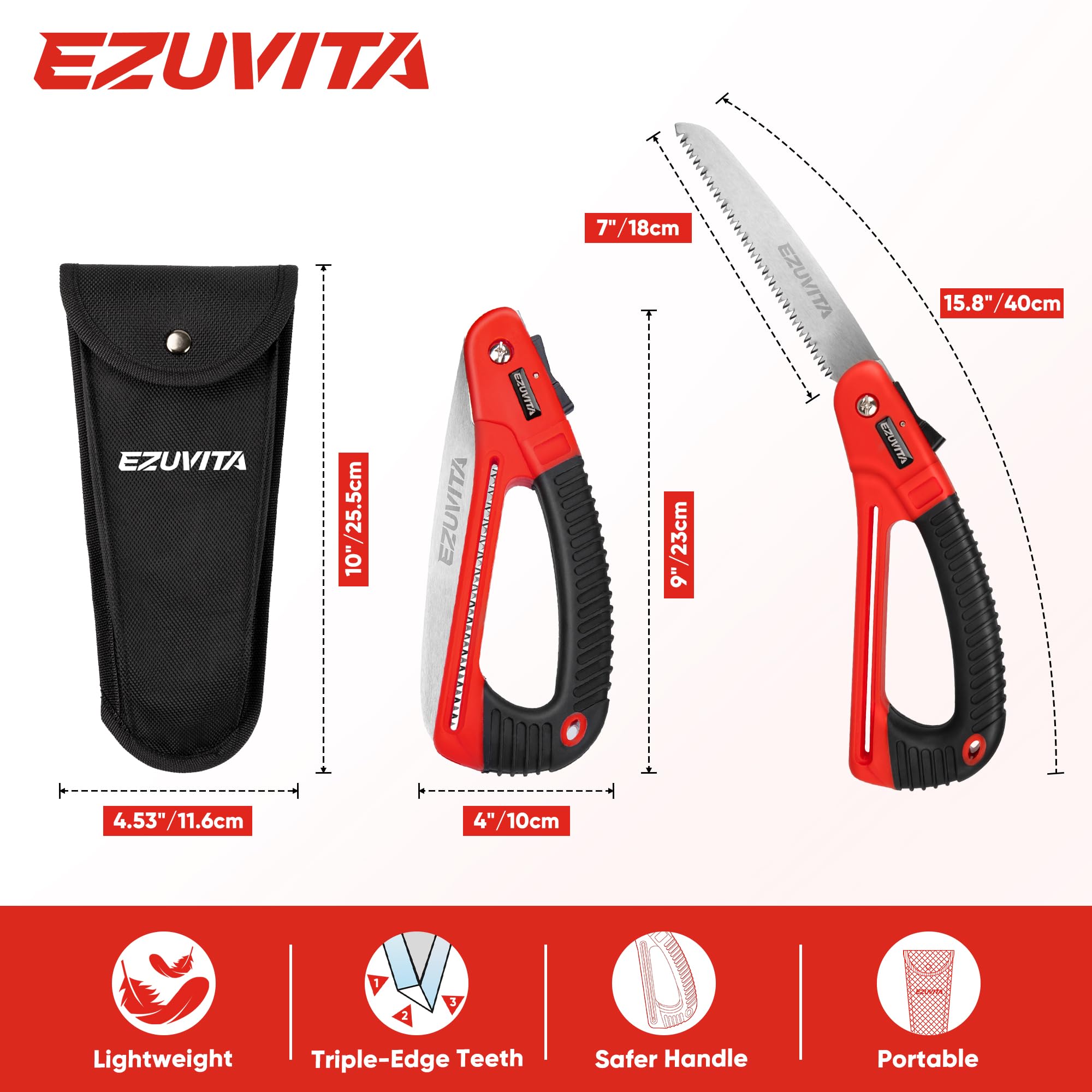 EZUVITA folding saw in outdoor setup ready for camping or pruning tasks