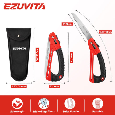 EZUVITA folding saw in outdoor setup ready for camping or pruning tasks