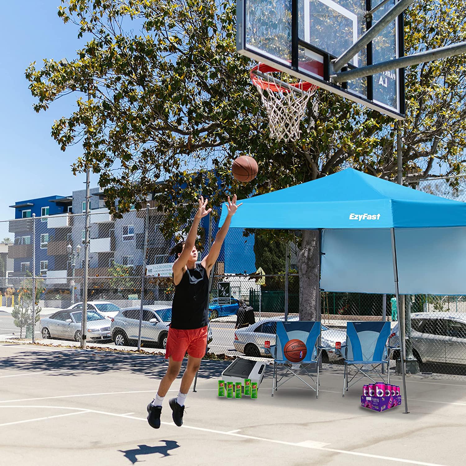 EzyFast canopy top blocks sun with 6x6ft fabric for cooler moments.
