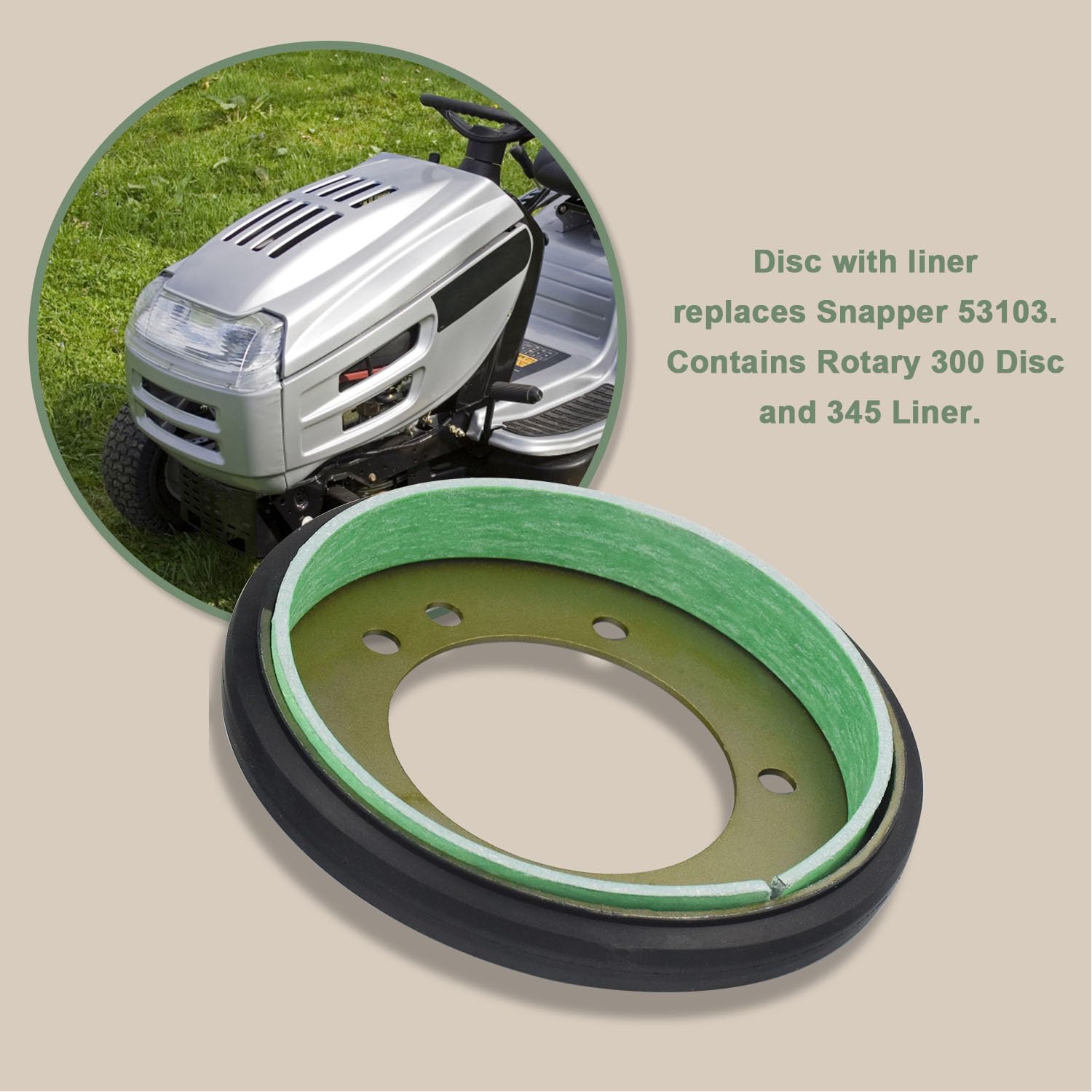 Complete disc and liner assembly with six-inch outer diameter for a precise fit
