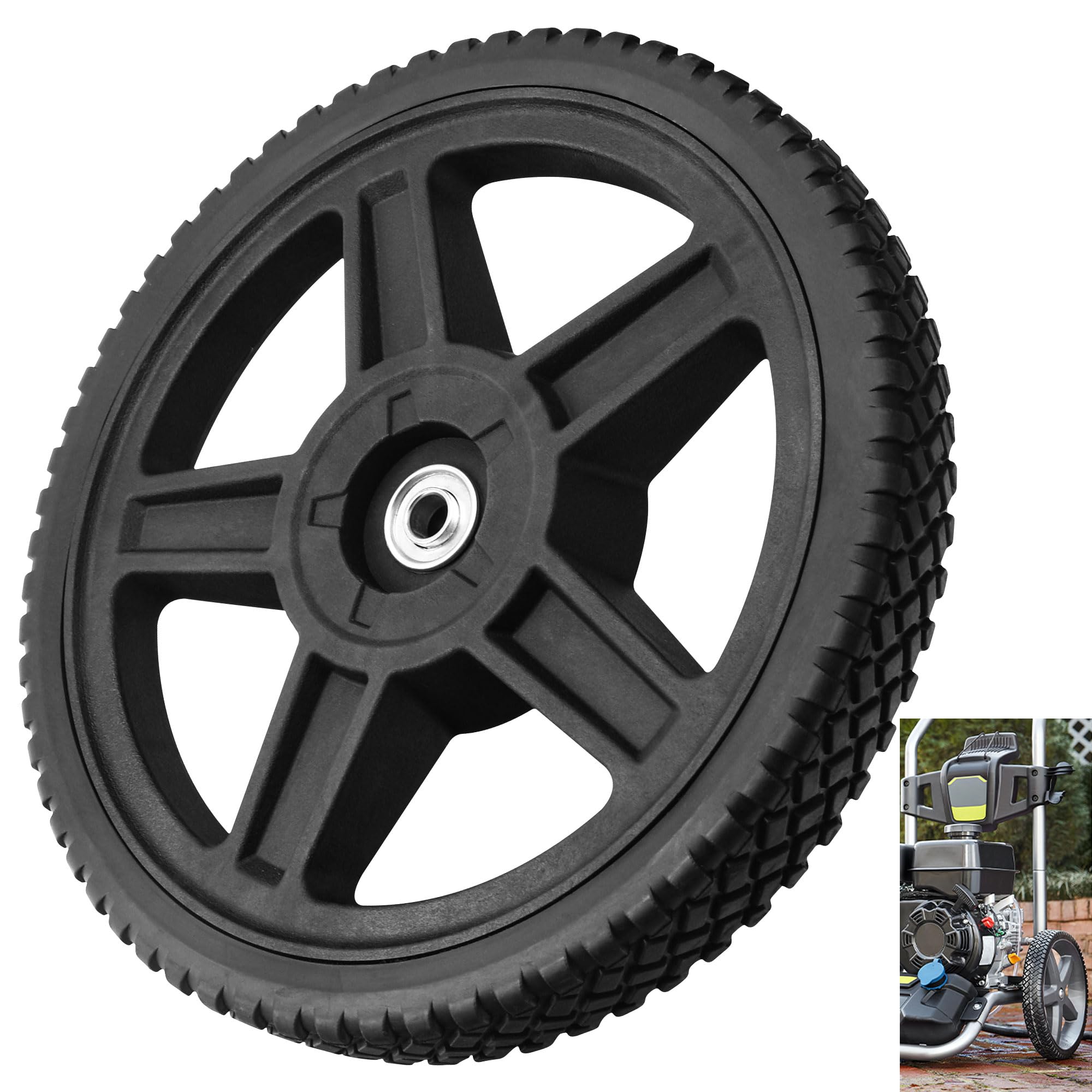 EZYPak replacement wheel, 12-inch diameter, for smooth pressure washer mobility.