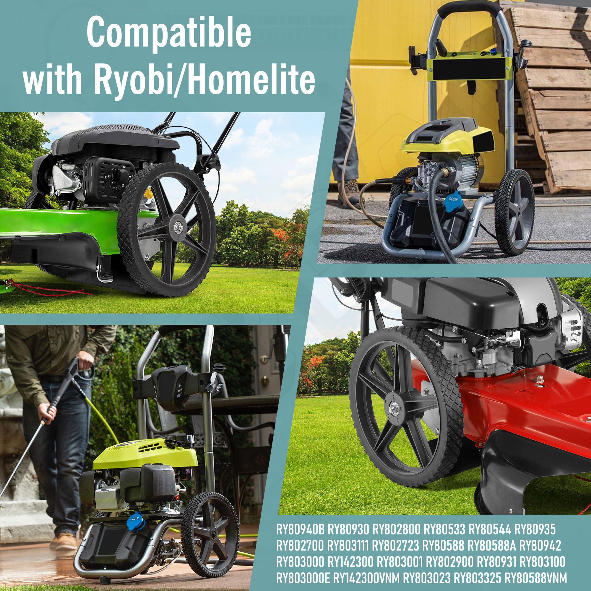 EZYPak wheel compatible with Ryobi and Homelite models for easy swaps.