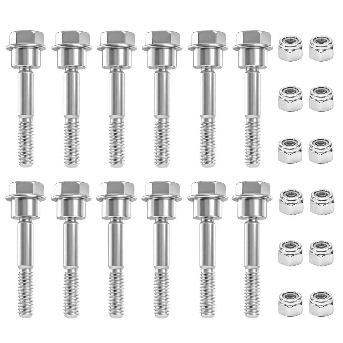 EZYPACK 12-pack shear bolts and nuts kit, front view, for quick snow blower maintenance.