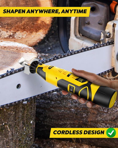 EzzDoo 12V battery-powered sharpener for quick on-site chainsaw maintenance