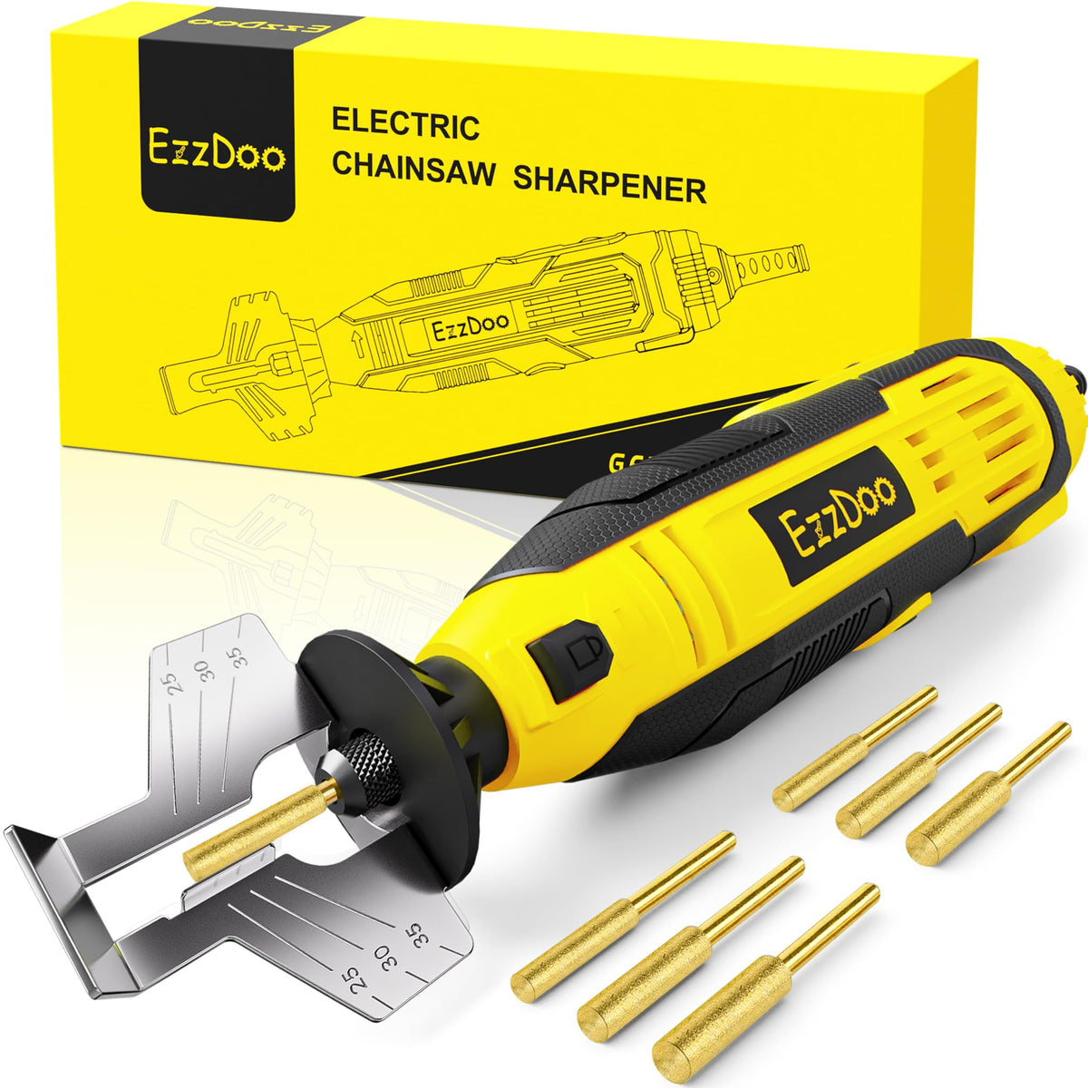 EzzDoo electric sharpener on bar for quick on-bar maintenance