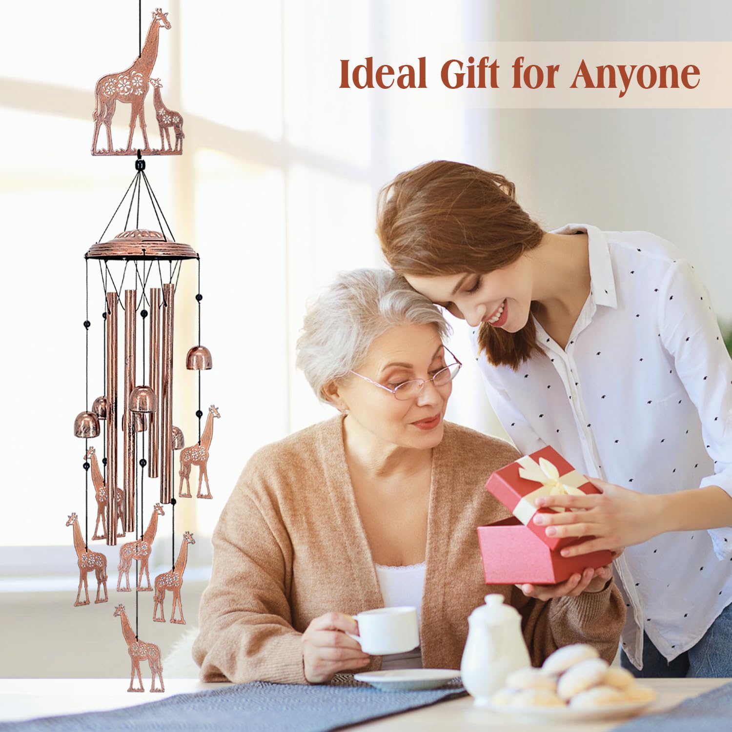 EZTZEN giraffe wind chime antique bronze finish adds vintage charm.
