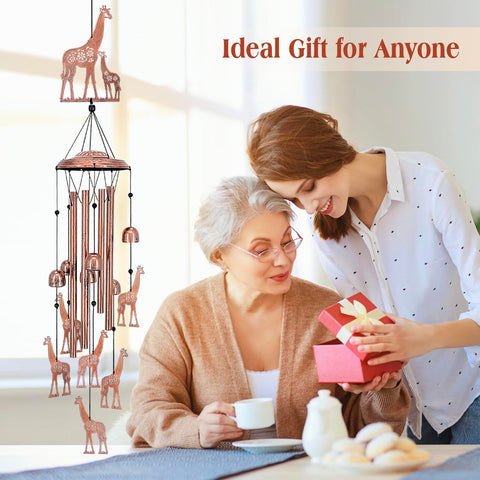 EZTZEN giraffe wind chime antique bronze finish adds vintage charm.