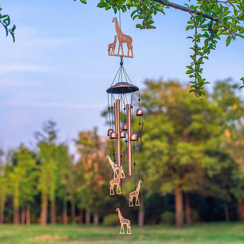EZTZEN giraffe wind chime closeup of metal tubes delivering crisp melodies.