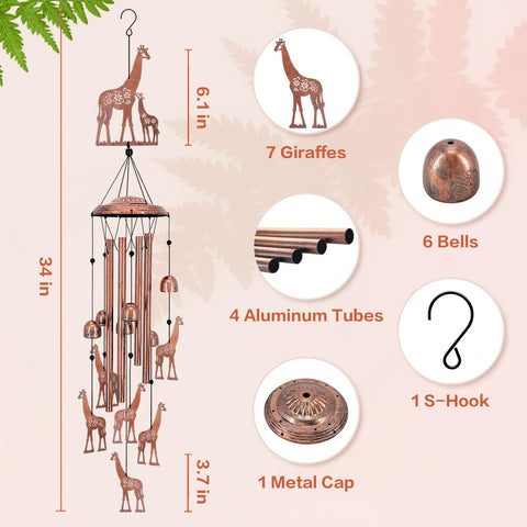 EZTZEN giraffe wind chime six small giraffes detail enhancing decor.
