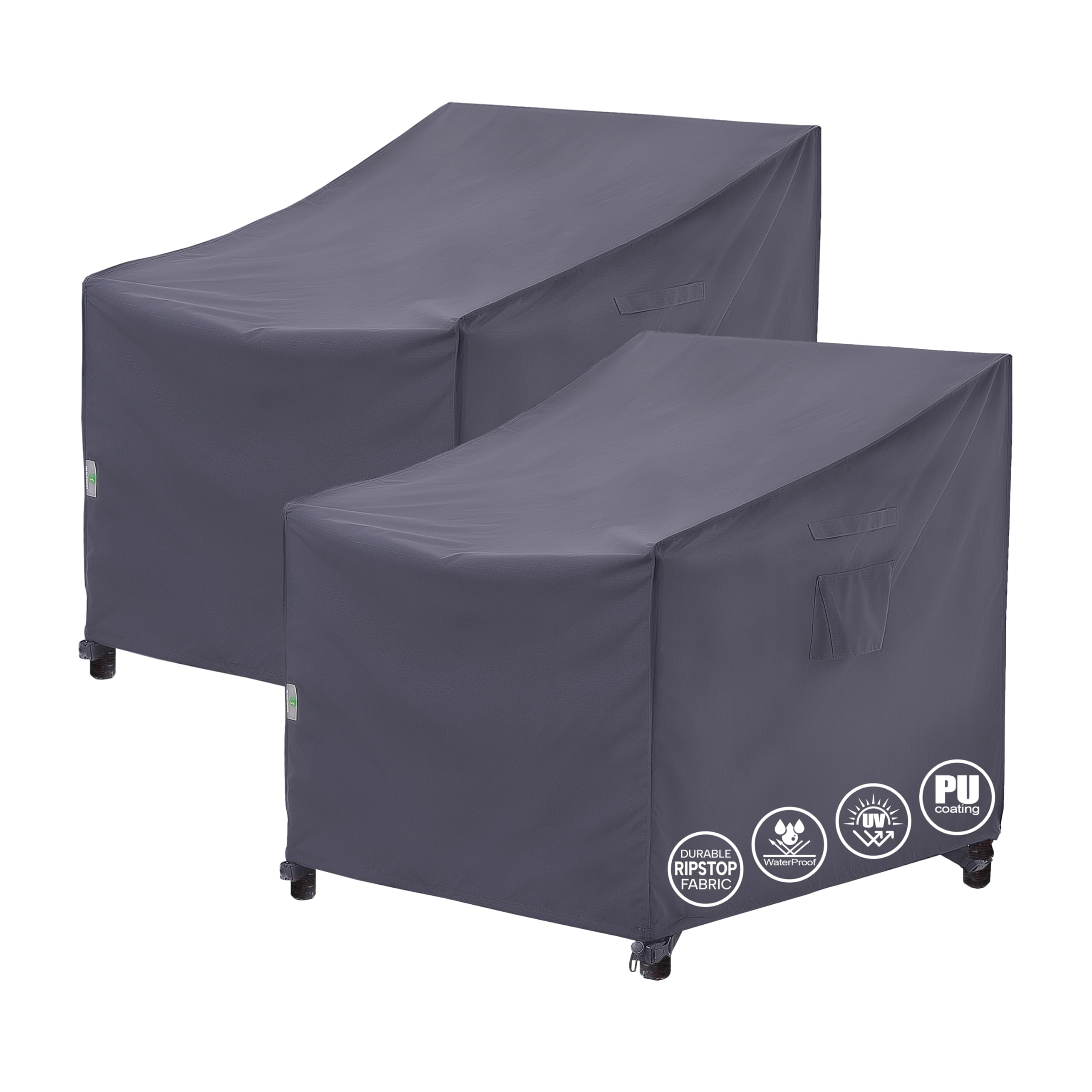 F&J Outdoors patio chair cover 2-pack shielding outdoor chairs from rain and sun.