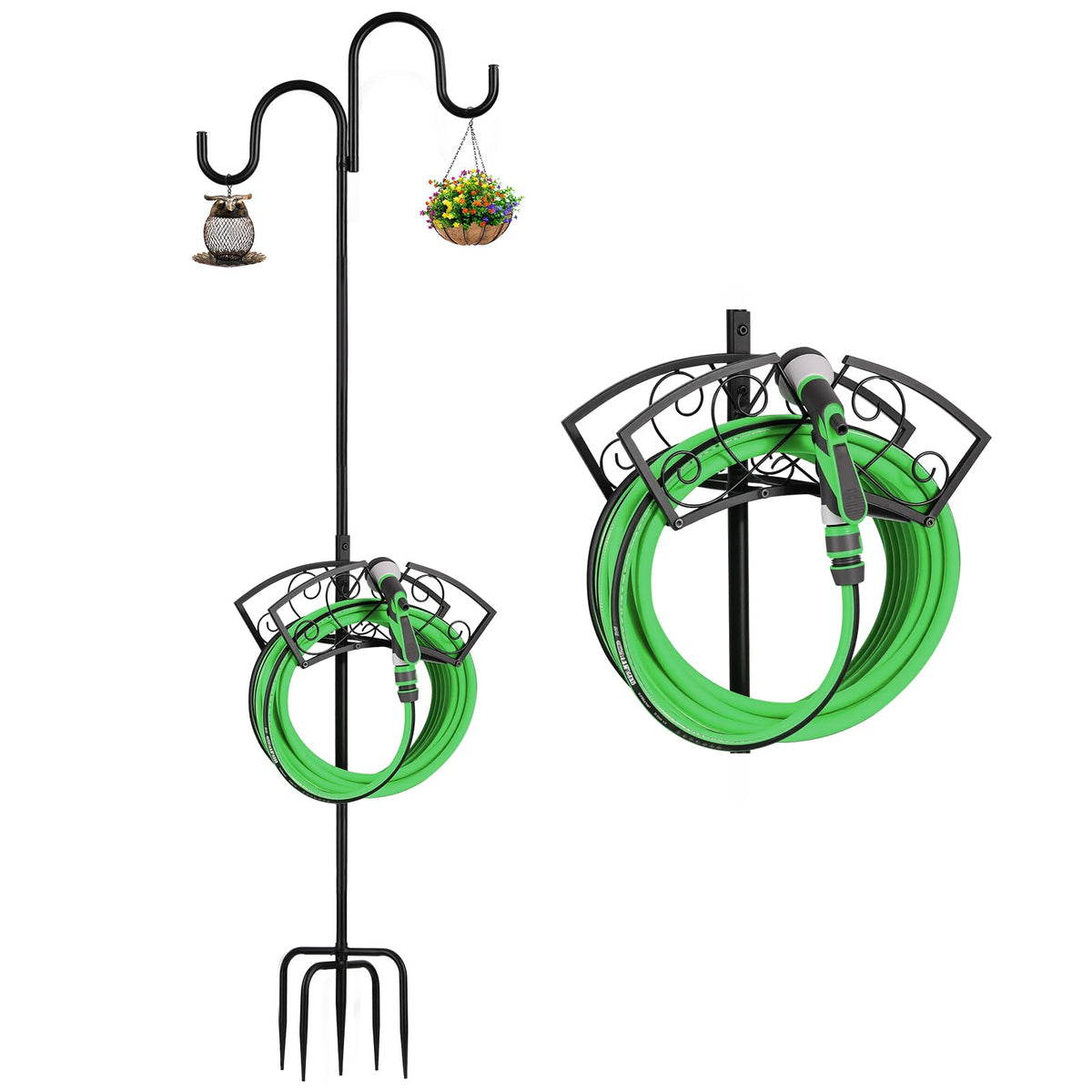 Faankiton garden hose holder assembly enables quick outdoor organization.