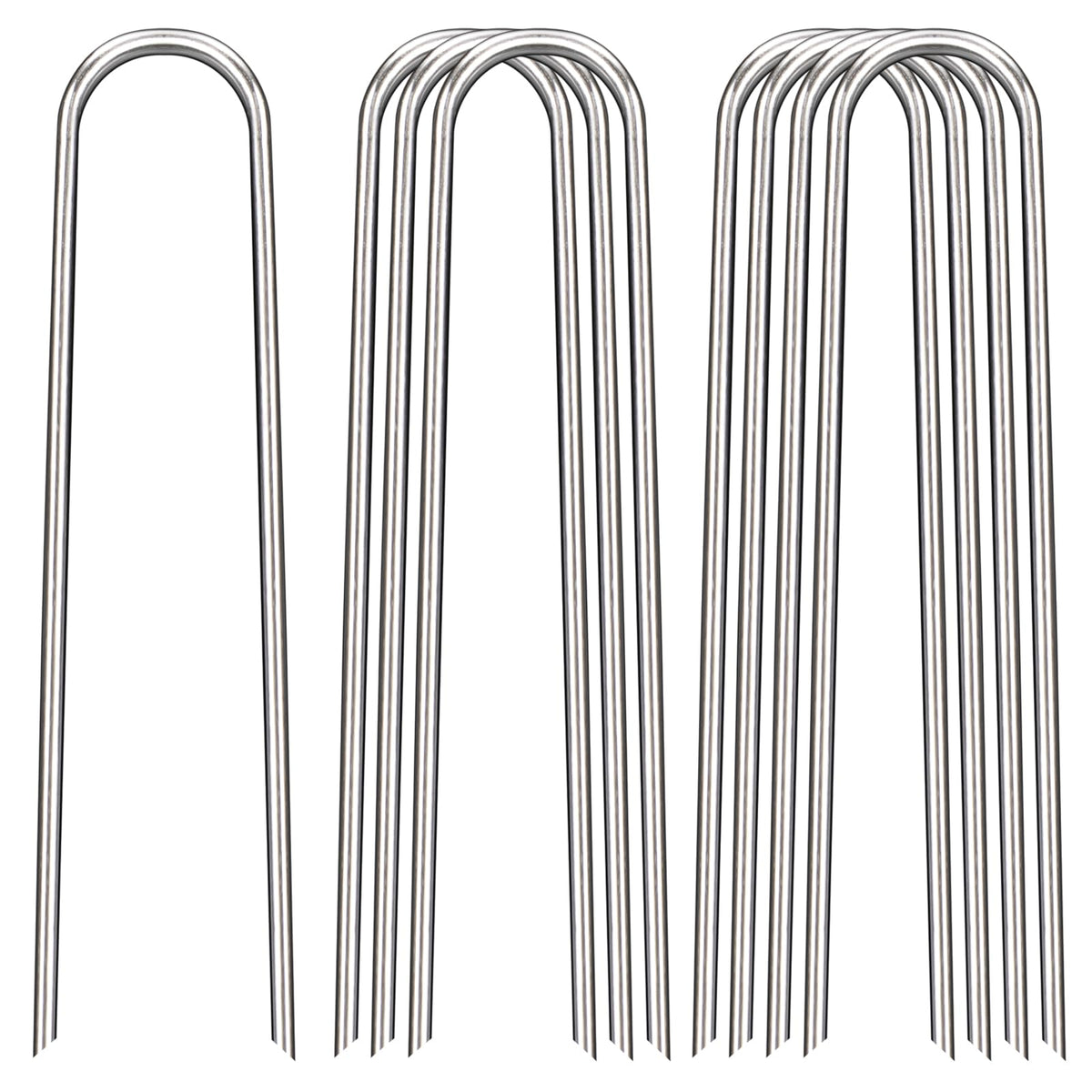 FAAYUCK 8-inch landscape stakes in ground securely hold weed barrier.