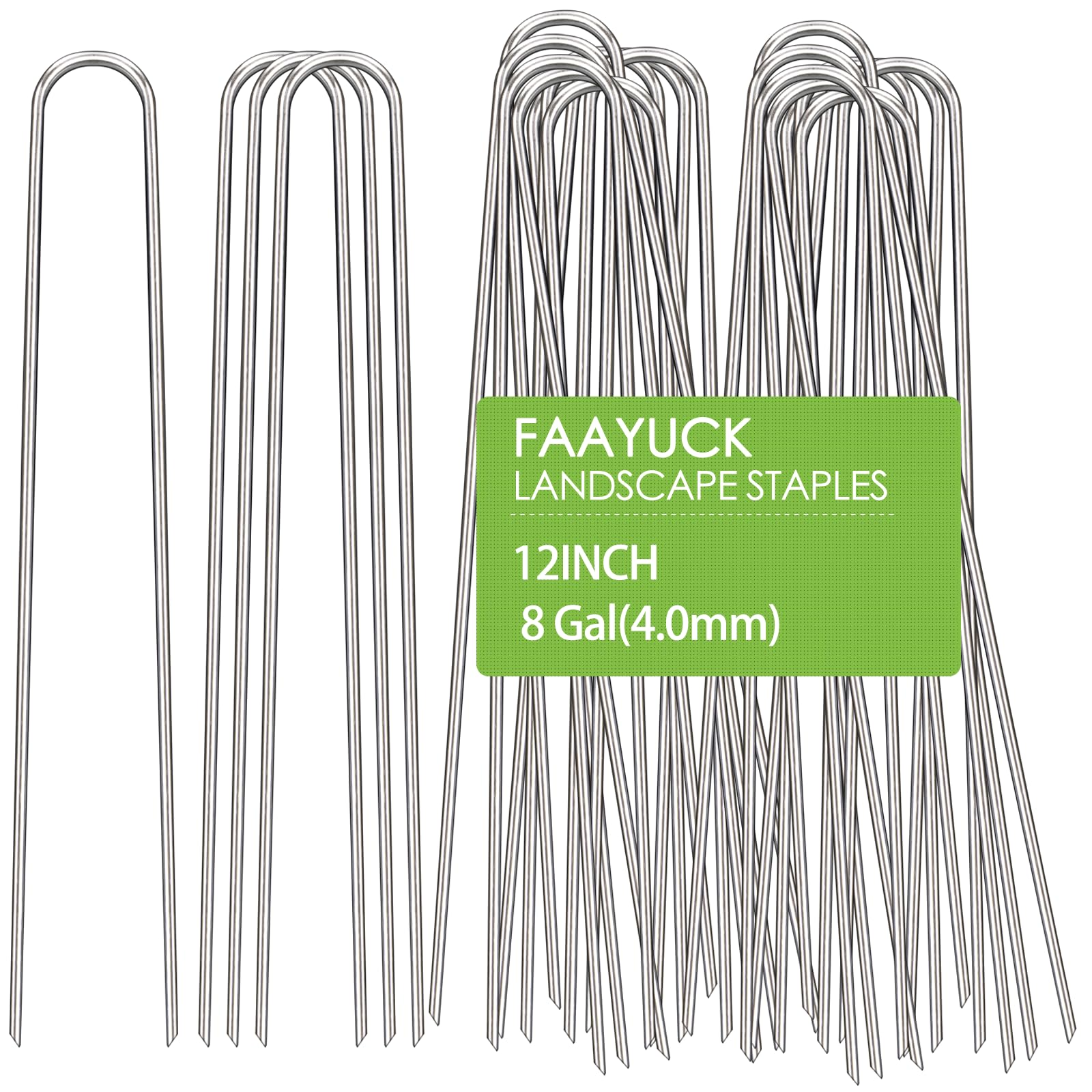 FAAYUCK rust-resistant garden stakes in a yard setting showcasing durability.