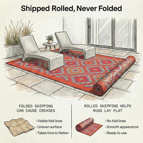 Fab Habitat reversible pattern showing two looks in one rug on balcony.