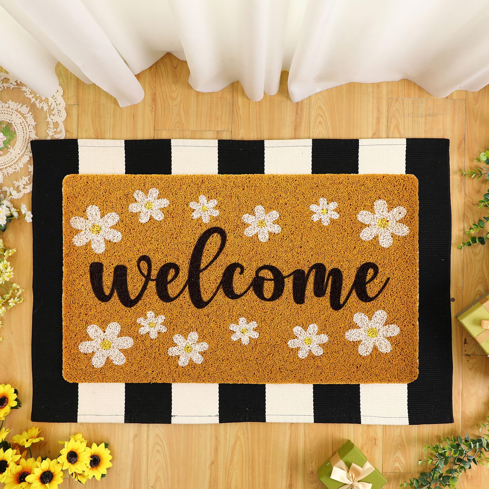 Fabbay black and white stripe doormat suitable for indoor or outdoor entrances