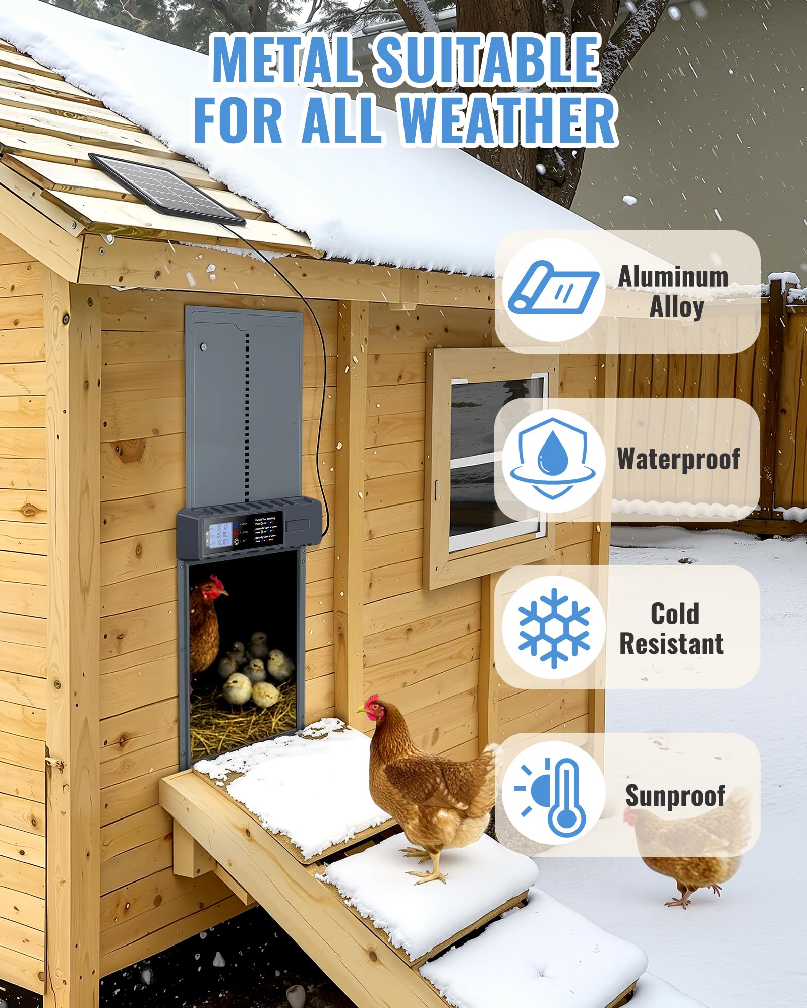 FabStyl all-weather aluminum and ABS build withstands sun, rain, and snow